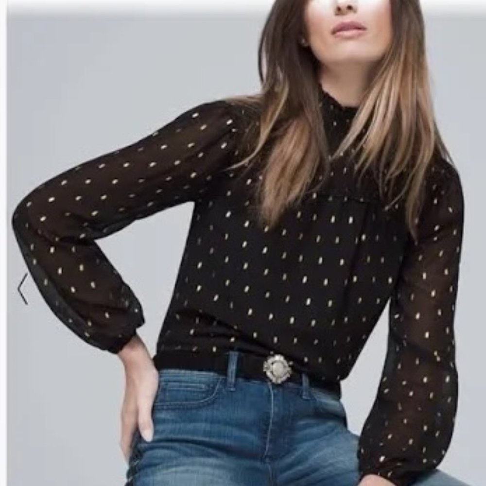 White House Black Market Clip Dot Smocked Blouse, Size Small